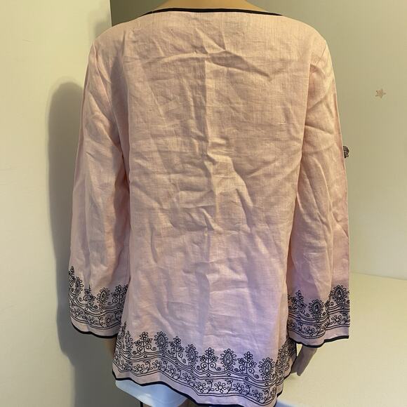 VTG Richard Malcom 100% IrishLinen Embroidered LongSleeve Tunic Blouse EUC 12 - Picture 7 of 8